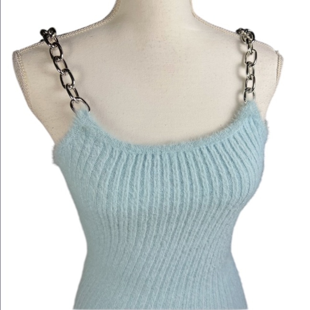 The Ragged Priest Dress Womens XS Chain Strap Fuzzy Light Blue Alternative Mini - Picture 6 of 10